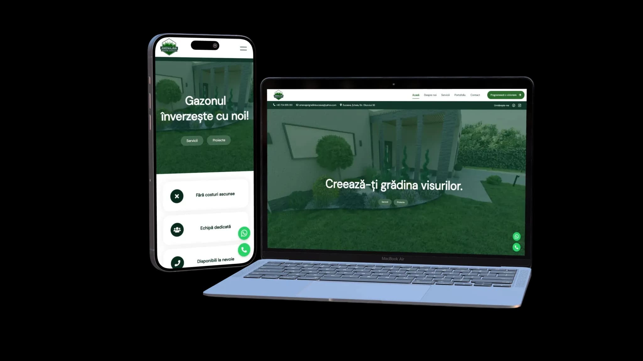 Proiect Amenajări Grădini Suceava - site complet prezentare, sistem contact & programari & Google Search top 3 local